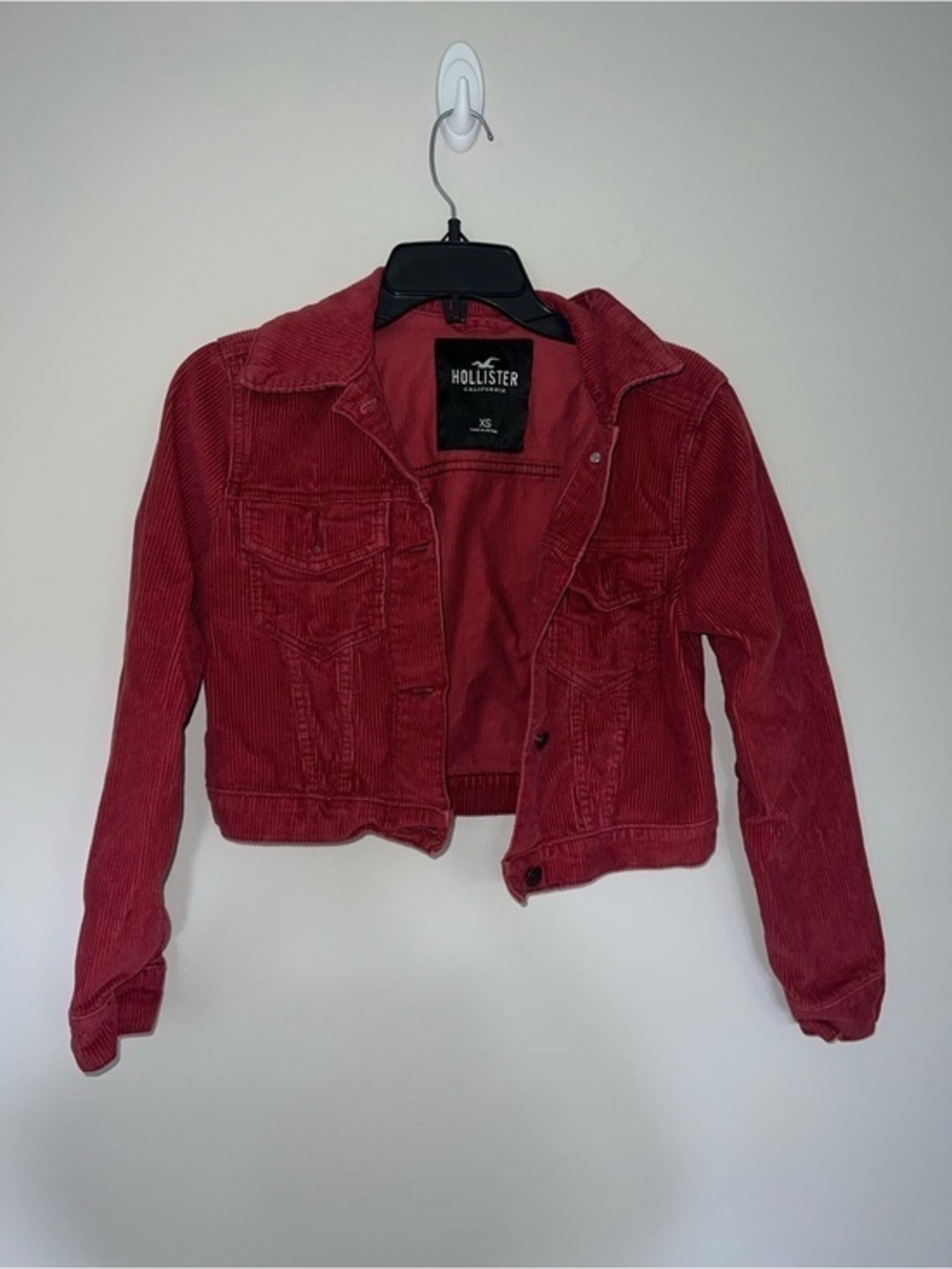 Hollister Women's Red Corduroy Cropped Jacket Ribbed Red Cropped Jacket  XS